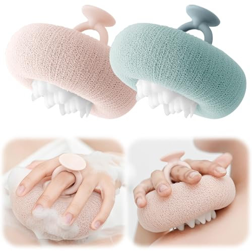 Lot de 2 éponges de bain 2 en 1 - Tournesols - Brosse de douche pour le corps - Exfoliante pour le dos - Pour la douche quotidienne (rose et bleu)