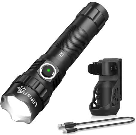 UltraFire Taktische Taschenlampe mit Holster, 1200 Lumen Polizei Taschenlampe mit Gürtelhalterung, 3 Modi Wiederaufladbare LED Taschenlampe für Strafverfolgung, Patrouillen, UF3