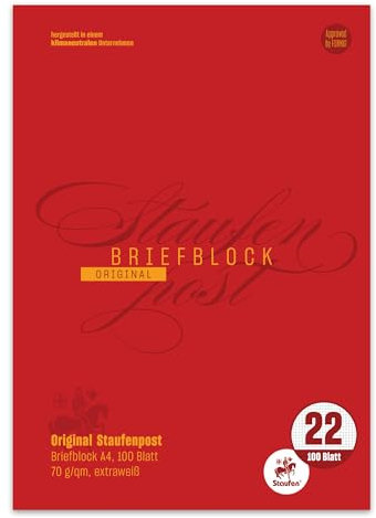 Staufen Style Briefblock - DIN A4, 100 Blatt Briefpapier, Lineatur 22, 70 g/m², kariert, Staufenpost