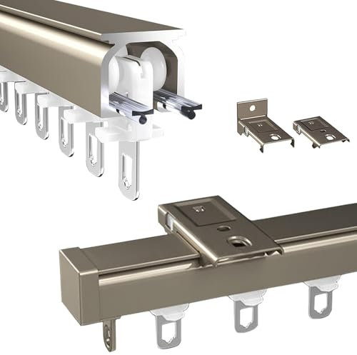 Gardinenstange Innenlauf 1-läufig Set, Aluminium-Vorhangschienen-Set, Als Gardinenschiene & Vorhangstange Geeignet, 2mm Verdickt Hochbelastbare Schienen, Decke Oder Wand Montage(Sekt,4m(13.1ft))