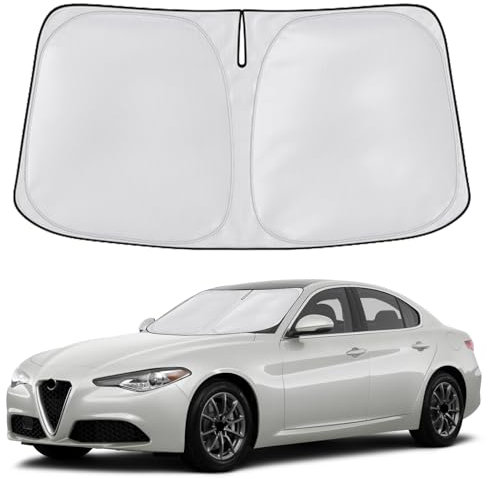 SONRUIJIE Parasol Coche,Parasol Coche Delantero para Alfa Romeo Giulia 2017-2025,Protección Solar UV para Automóvil Y Protección contra El Calor Solar,Accesorios para Automóvil En Verano,Plegable