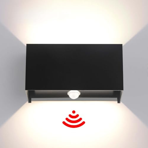 LED 25W Wandleuchte Aussen Innen mit Bewegungsmelder Lichtsensor Wandlampe Aussen Außenwandleuchten Modern Schwarz 4000K IP65 Wasserdicht quadratisch Aussenlampe Aluminium Passen Sie den Lichtwinkel