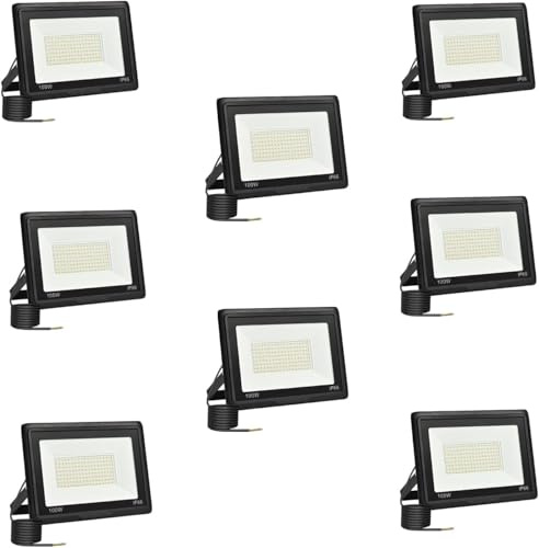 Jefedana LED Strahler Außen 100W 8PCS-IP66 Wasserdicht Fluter-6000K 10000LM Superhell LED-Strahler für Hinterhof, Garage, Flur,Garten