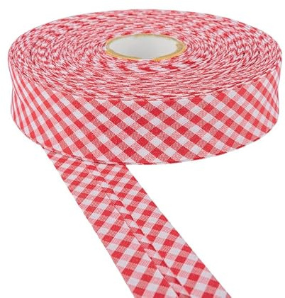 Schrägband, 30 mm breit, Baumwolle, Gingham-Muster, 5 m und 25 m, weiß, doppelt gefaltet, Einfassung zum Nähen, Wimpelketten, Handwerk, Polster, Paspelierung und Kleidungsstücke (Rot, 5 m) Craft Queen
