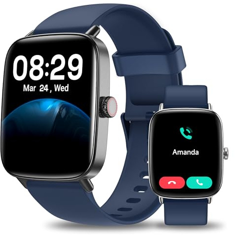 Smartwatch Uomo Donna, 1.85 Orologio Smartwatch con Chiamate e Notifiche WhatsApp, Fitness Tracker con Contapassi Sonno SpO2 Cardiofrequenzimetro, 110 Sportive, IP68 Watch per Android iOS Blu Scuro