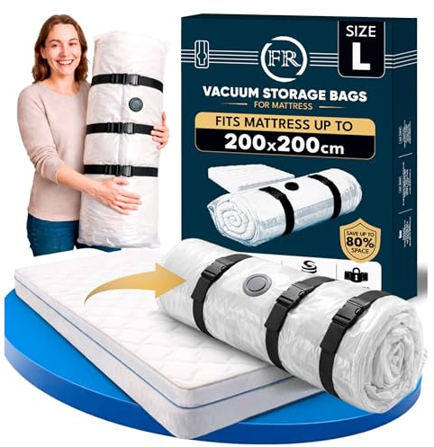 FiRiO Mattress Vacuum Bag for Super King Size up to 200x200cm (79”×79”) (Bag Size: 250x240cm / 98.4”×94.5”) I Mattress Vacuum Storage Bags for Foam, Gel & Latex I Kit with Cover, Clips & Straps