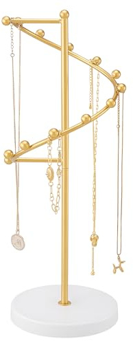 Lolalet Spiralförmiger Schmuckständer mit 11 Haken, Metallschmuckorganizer Aufhängedisplay für Lange Halsketten, Runder Sockel Antik-Look für Armbänder Damen-Schmuck -Gold