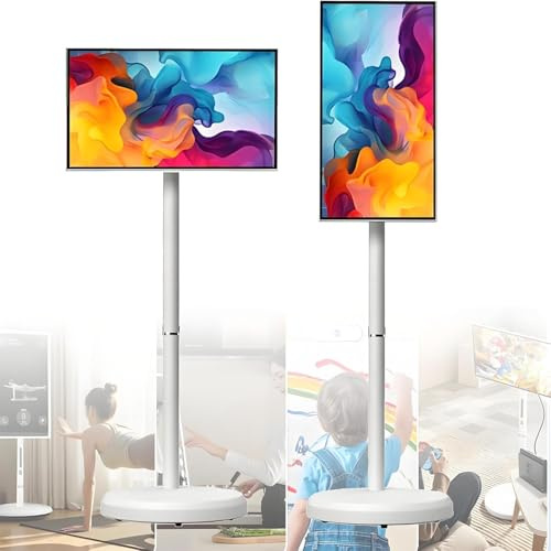 HajMyrdonyx Portable TV -1080P Touch Screen Monitor on Wheels, Rotatable TV Tablet with Remote Control, Mobile smart Standing Display, Rolling TV on Wheels with Voice Control Android OS 27inches