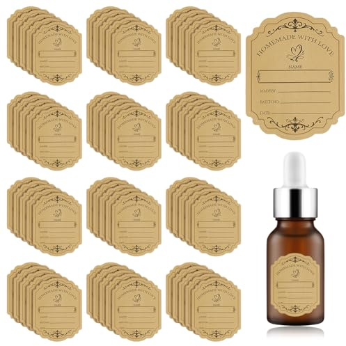 NBEADS 100 Pcs Bottle DIY Sticker Labels, Self Adhesive Tag Bottle Stickers Vintage Paper Stickers Labels for Essential Oil Bottles, Jars, Food Containers, Burlywood, 7.9x5.9cm