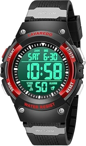 Timever Kinder Jungen Armbanduhr mit Silikonband,Digitaluhr mit 5 ATM Wasserdicht,Sportuhr mit Alarm,Stoppuhr,Datum,Licht,Dual Zeit,Countdown