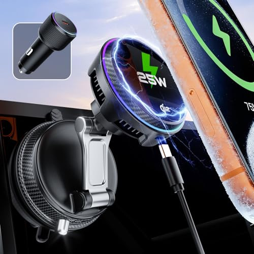 ALAFLY Qi2.2 25W Chargeur de Voiture avec MagSafe, Support Téléphone à Induction Magnétique pour iPhone 17 Pro Max 16 15 14 13 12, Aimanté Auto sans Fil Charge Rapide Smartphone Porte