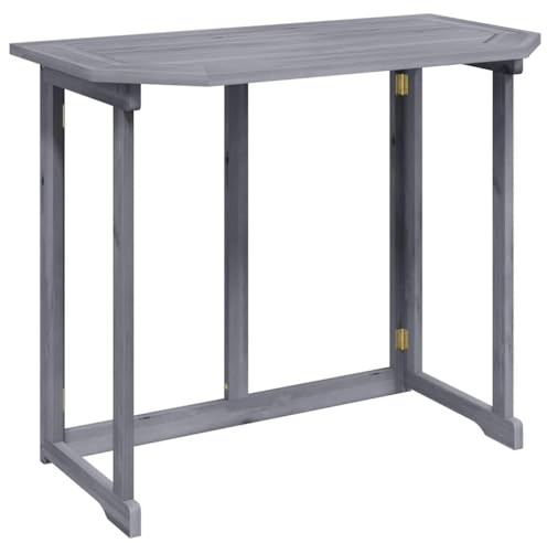 IBUQDDV Klappbarer Balkontisch aus Massivholz Akazie 90x50x74 cm Grau - Wetterfester Gartentisch mit rustikalem Charme für Terrasse und Balkon, Faltbarer Beistelltisch