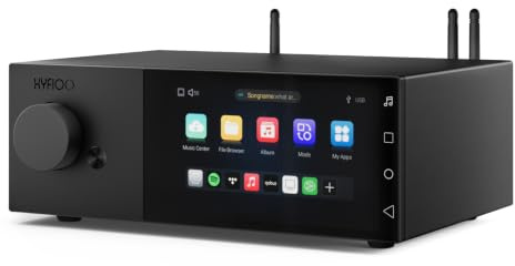 HYFIOO DM100 Music Streamer 5.5 LCD Touchscreen with 8+64GB, Supports DLNA, AirPlay, NAS and Cloud Storage Multiple Playback Ways, Bluetooth 5.4 Streamer Works with iOS Android and Windows