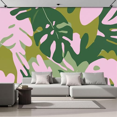 Seide Fototapete Tarnung Monstera Deliciosa 350x256cm, Tropischer Stil 3D Effekt Mustertapete Wandtapete Tapete Geeignet Für Schlafzimmer Kinderzimmer Wohnzimmer Wand Deko