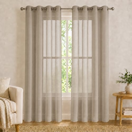 VKZ Tende Trasparenti Leggere in Voile con Occhielli, Set da 2 Pannelli 140 x 290 cm, Tende Filtranti per Soggiorno Camera da Letto,Tortora
