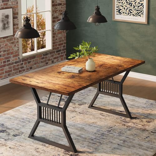 GarveeMore Esstisch rechteckig 180x75 cm, Holztischplatte mit Stahlgestell, Esszimmertisch für 6–8 Personen, Küchentisch massiv, platzsparend für Wohnzimmer, Büro, Retro-Farbe + Schwarz