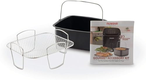 NuWave Backblech und wendbares Gestell für 6 Liter Brio 6 QT Luftfritteusen-Zubehör (Backpfanne + Rack), Edelstahl