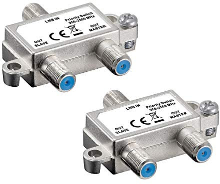 2X SAT Schalter | Vorrang Schalter | verteilt/schaltet 1 LNB auf 2 SAT-Receiver | Verteiler für Satelliten-Anlagen | Kupplung Switch Splitter Koaxial | LNB Master Slave Ausgang | HDTV | 2 Stück