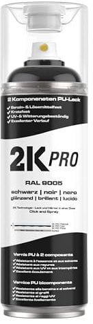 2K PRO 2K Spraydose 400ml - 2 Komponenten Sprühlack, Schnelltrocknender Spritzlack, UV-Beständig, Stoss- und Kratzfest | RAL9005 - Tiefschwarz Glanz