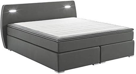 Atlantic Home Collection Boxspringbett REX, 160x200 cm, inklusive LED Beleuchtung und Topper (Härtegrad H2), dunkelgrau