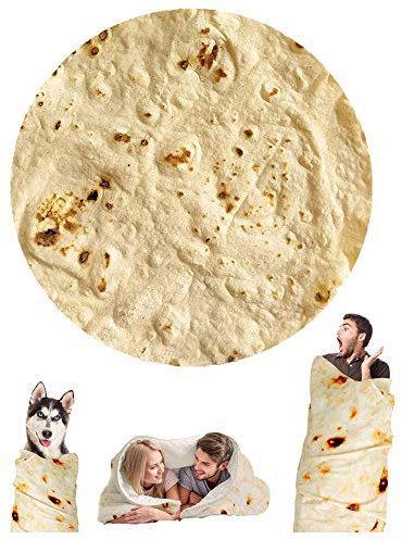Wenosda Burrito Decke Runde Tortilla Kuscheldecke Zweiseitige Sofadecke Strandtuch Teppich Picknickdecke weich & Plüsch Umhang für Schlafzimmer, Alle Jahreszeiten(150cm/60in)