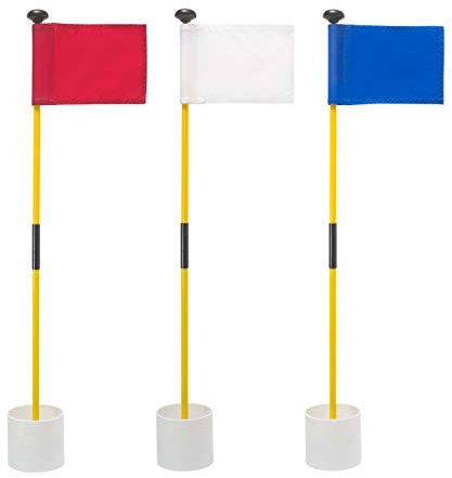 Murray Sporting Goods Golf Flagsticks, Flags and Cups, Set of 3 | Mini Golf Flagsticks with Holes for Putting or Chipping Greens | Putting Green Poles, Cups and Flags in Red, White and Blue (Variety)