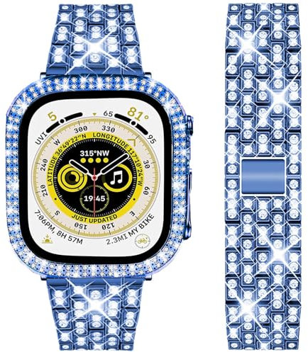 DEALELE Cinturino Compatibile con iWatch 40mm 41mm, Bracciale di Ricambio in Metallo Diamanti Strass con Custodia Protettiva per Apple Watch Series 7 / SE / 6/5 / 4 Donne Uomini, Blu, 40mm