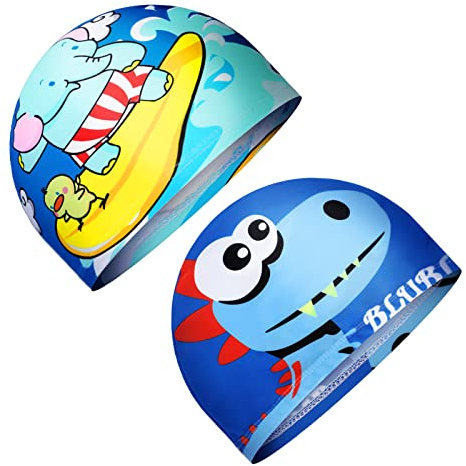 2 Cuffie da Nuoto per Bambini Cuffia da Piscina Cuffietta da Nuotare Elastica Cappello da Nuoto in Poliestere Cuffia da Bagno per Ragazzo di Età 1-8 Anni (Stile Fresco)