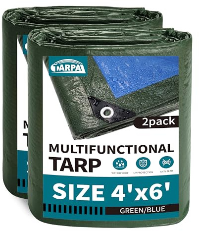 TARPAL 4x6 Feet Green Tarp Waterproof (2pack) Small tarps Multipurpose 6mil