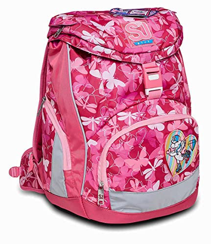SJ GANG STYLE JAM GANG Ergonomischer Schulranzen, mit Höhenverstellungssystem & nachhaltigem Gewebe; mit Trinkflaschenfach, Seitentaschen, Brust- und Hüftgurt; für Grundschule, Mädchen&Jungen, rosa