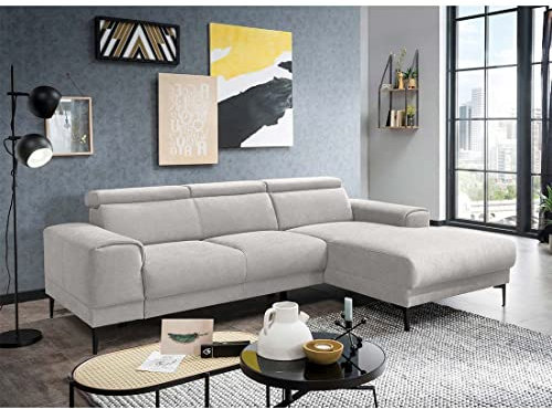 HOMELIV. Root Ecksofa in Hellgrau inkl. Ottomane rechts, 246x167x76 cm, praktische Verstellfunktionen, hoher Sitzkomfort in modernem Design