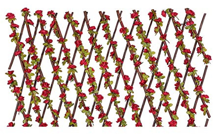 Pflanzenhalterung, Heimdekoration, Balkon, dehnbarer Zaun, Blätter, Multifunktions-Blumen-Holzgitter, Hecke mit künstlicher Rose, Hof, Sichtschutz, Pflanzenstütze (Farbe: Rot)
