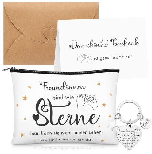Jadive Geschenk für Freundin inklusive Freundinnen sind wie Sterne Kosmetiktasche Schlüsselanhänger Grußkarte mit Umschlag Beste Freundin Geschenk Geburtstagsgeschenk für Weihnachten Freundin