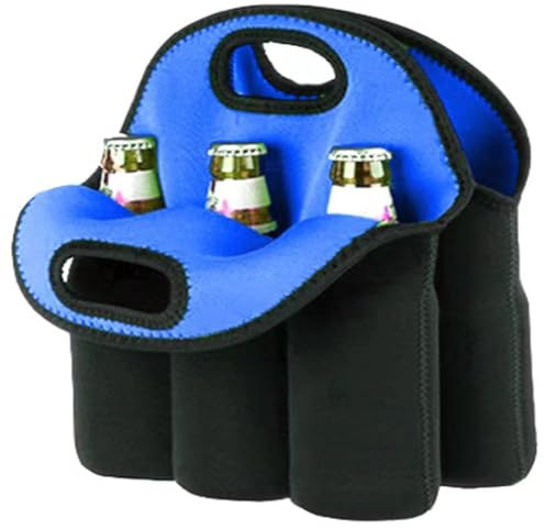 Hosoncovy 6 Bottles Elastic Beer Bottle Carrying Bag Insulated Neoprene Carrier Tote Carry Case Bag for Beer Baby Bottle Cans Drinks (Blue)