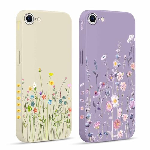 Pnakqil 2 Stück Handyhülle für iPhone 8/7 / SE 2020 / SE 2022 4,7 Hülle, Blumen Aesthetic Floral Muster Bunt Design Motiv Case Silikon Weiche für Mädchen TPU Dünn Stoßfeste Kameratasche Schutzhülle