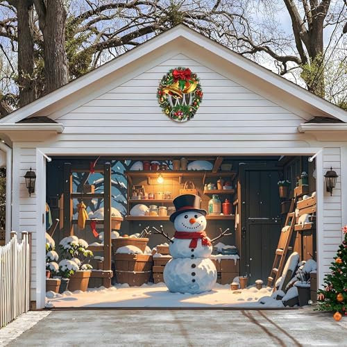Décorations de Porte de Garage - Bannière de Noël, Grande Décoration Père Noël et Bonhomme de Neige, Fête d'Hiver