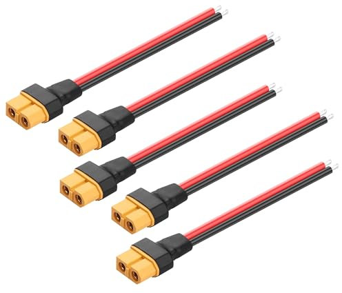 PNGKNYOCN XT60 Power Pigtails Kabel, 5 Pack 14AWG XT60 Buchse zu blankem Draht Stromkabel für RC Lipo Akku, Solar Panel, Monitor Stromversorgung (10cm)