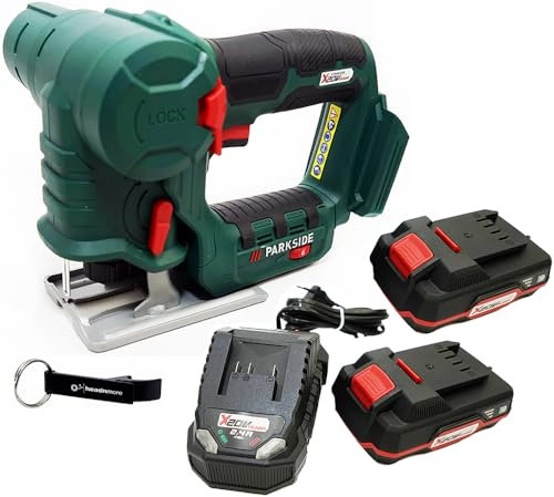 HEADNMORE® Parkside® Sierra de calar y sierra de sable inalámbrica 20V PSSSA 20 + llavero HEADNMORE® (batería 2 x 2 Ah)