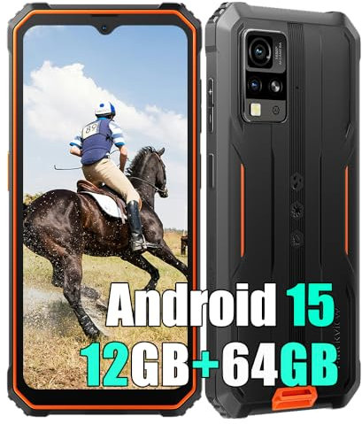 Blackview BV4800SE Android 15 Téléphone Portable Incassable 2025, 12GB+64GB/2TB Telephone Débloqué, 5100mAh, 16MP Camera, 6.56 HD+ Smartphone Incassable, Dual SIM 4G,GPS,NFC,OTG,FM,Gemini AI, Orange