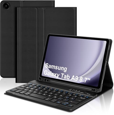 WAVATA Funda Teclado para Samsung Galaxy Tab A9 2023, Teclado España Ñ Bluetooth Desmontable para Samsung Galaxy Tab A9, Negro