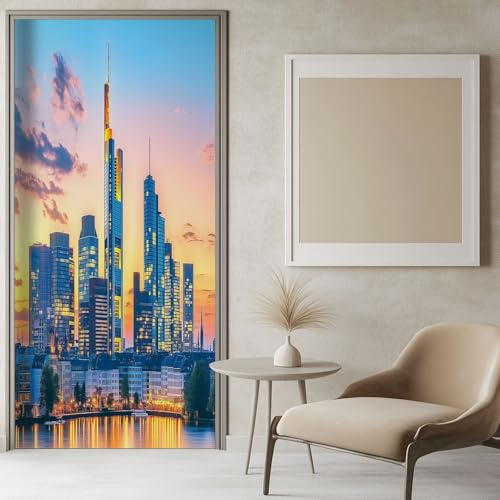 Tür Tapeten Selbstklebend Frankfurter Skyline 80x200 cm Gelb Türposter Türaufkleber Wasserdicht Abnehmbare Vinyl Türfolie Fototapete Diy Wandbild Schlafzimmer Badezimmer