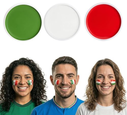Juego de 3 barras de pintura facial con bandera de fútbol, color verde, blanco y rojo, para adultos y niños, juego de lápices de colores para adultos y niños