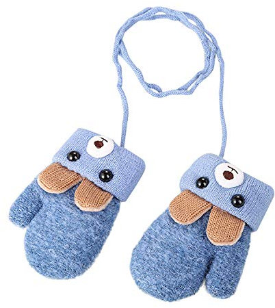 Kinder Winter Handschuhe Fäustlinge Baby Cartoon Fausthandschuh Halshandschuhe Dicke Doppelt Strickhandschuh mit Plüsch,0-3 Jahre alt, Spielen, Laufen, Skifahren Bedarf, Grün Blau, Einheitsgröße