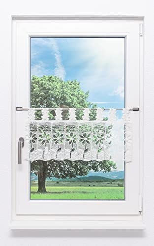 Plauener Spitze Scheibengardine Blüte (Bx H) 64cm * 32cm weiß
