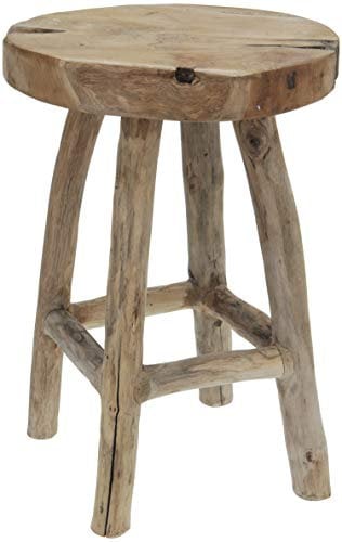 LS-LebenStil Vintage Holz Hocker Beistelltisch - Dehli - Teakholz Massiv-Holz - 42x30cm - Rustikal - Braun Ethno - Sitzhocker Barhocker Couchtisch Nachttisch Blumenhocker Pflanzenhocker Beistellhocker