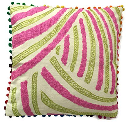 DK Homewares Dekorativ Couch Kissenhullen 40x40 cm Baumwolle Papagei Grün Frottee Bestickt Kissenbezüge Dekokissen Pom Pom Spitze Gestreift Quadrat Kissenbezüge - 2er-Set (nur Bezug)