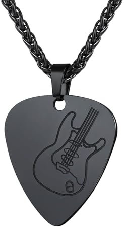 U7 Herren Männer Kette mit Plektron Anhänger Edelstahl Gitarre Deko Plektrum Halskette Schwarzkette Musik Pendant Necklace Kettenanhänger Hip Hop Personalisiert Modeschmuck für Jungen Musikliebhaber