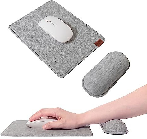 SenseAGE Mouse Mat and Wrist Support Set, Wrist Rest Mouse Pad with Non-Slip Base, Smooth and Durable Surface, Easy Sliding and Wrist Pain Relief, Compatible with Laser and Optical Mice, Smoke Grey