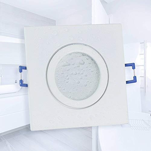 6x Einbaustrahler Rahmen Set weiß - eckig rund flach IP-44 für Bad und Außen-Bereich - Einbaurahmen für GU10 MR16 Leuchtmittel - Ø60-70mm Bohrloch Badezimmer Einbau-Strahler