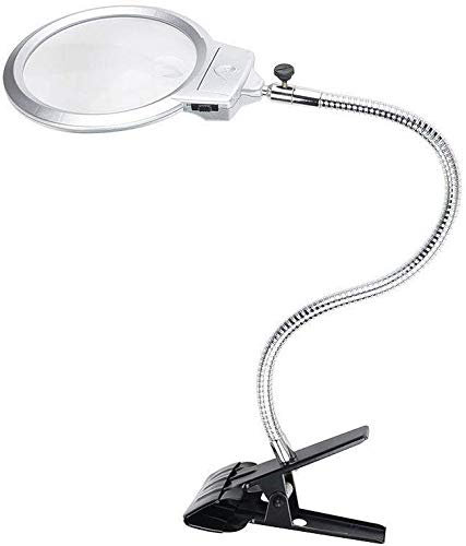 MKKSLR 8X 30X LED Loupe Lumineuse Tuyau en Métal Loupe Lampe De Table De Lecture Liseuse avec Pince, 107mm